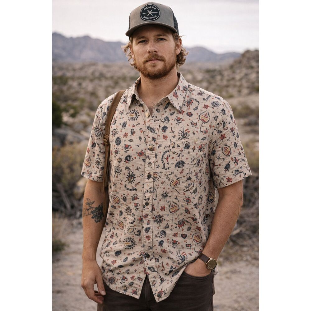 ROARK REVIVAL Gray Pattern Button Up Short Sleeve Shirt Top  Mens Size XL